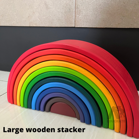 12 pc Large Wooden Colorful Stacker /  rainbow stacker / open ended montessori waldorf rainbow
