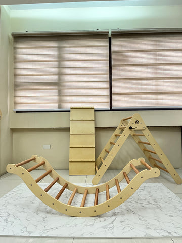 EasyFold Large Natural Pikler Triangle TRIO with RAMP and ROCKER
