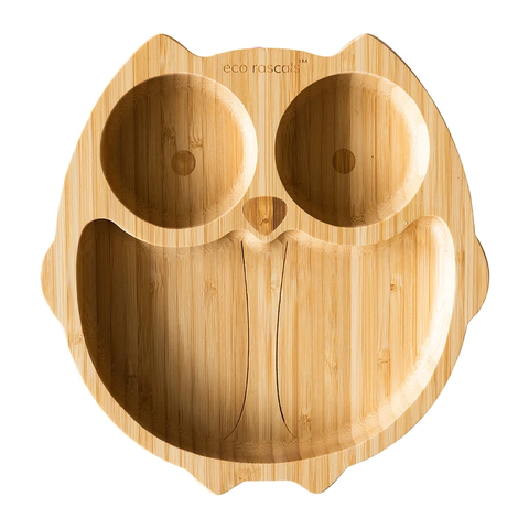 Eco Rascals (Owl Shaped Bamboo Suction Plate - Three section plates for kids)