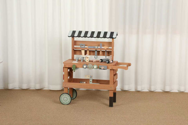 EducratePH Wooden Handy Builder Cart – Pretend Play Workbench for Kids wooden tool table