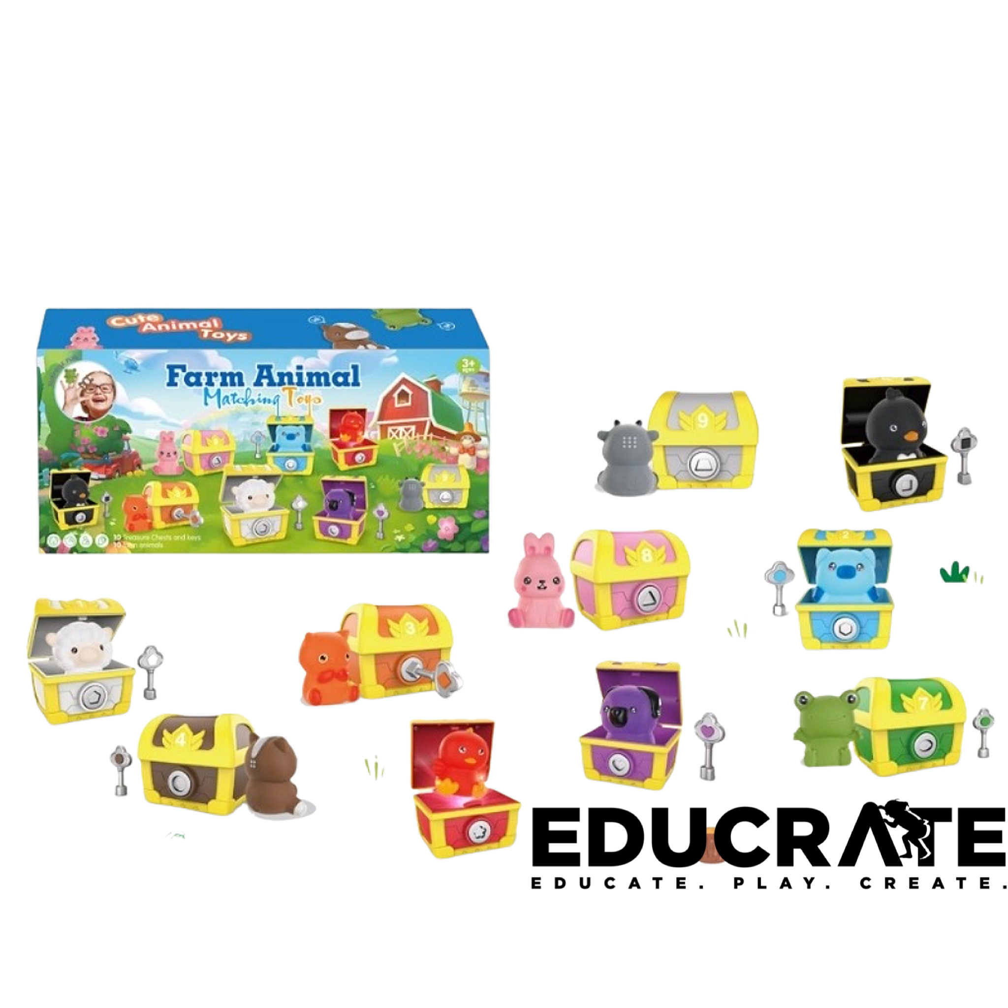 Peekaboo Animal Treasure Chest with Key | Matching Color Animal Shape Game