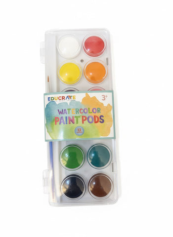 Watercolor Paint Pods (12 Colors) — Washable Kids Paint Set with Brush | Non-Toxic | 3+ Years