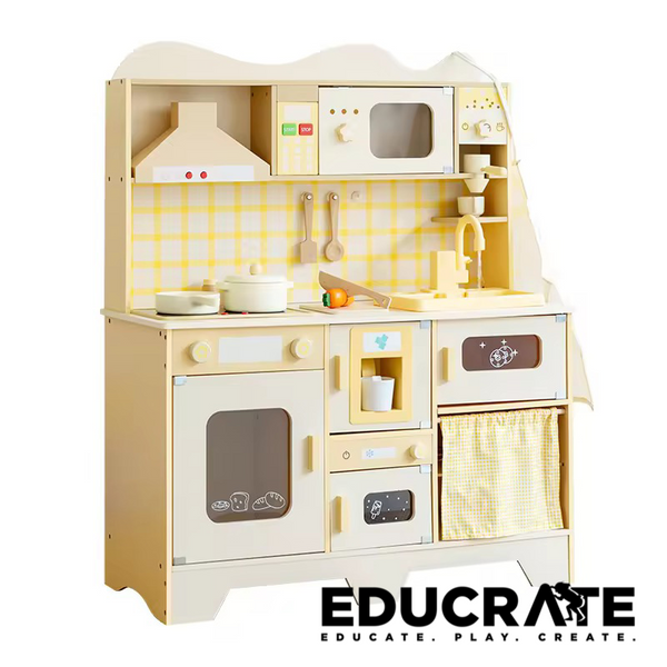 educratePH Sunny Kitchen Wooden Playset – Unisex Pretend Play Cooking Toy for Kids | Montessori Role Play Kitchen
