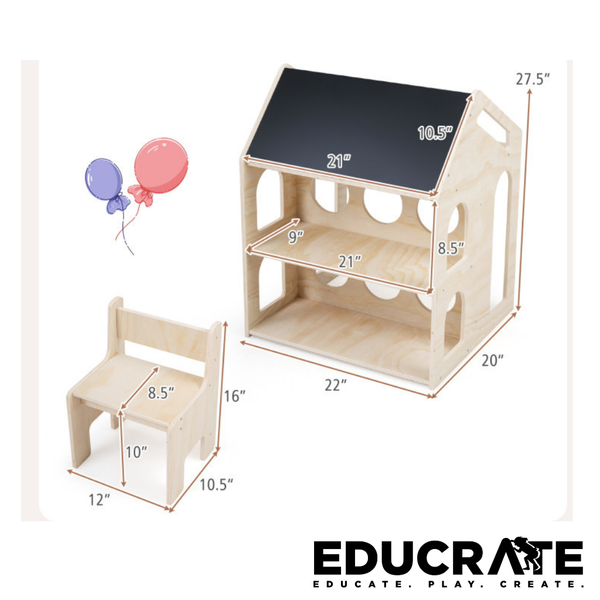 EducratePH House Style Activity Desk with Chair & Bookshelf / dollhouse / multipurpose / art table
