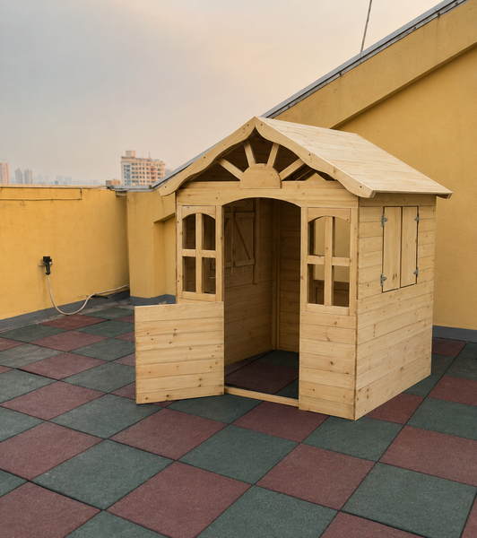 EducratePH Wooden Outdoor Playhouse for Kids | Garden Playhouse with Opening Windows & Door | Backyard Pretend Play House