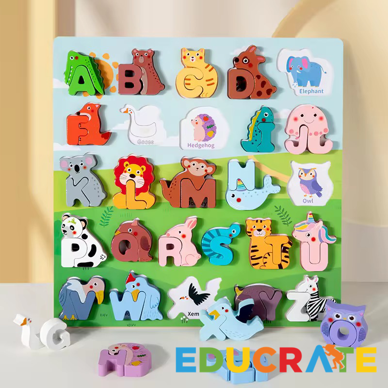 Wooden Animal Alphabet Puzzle – A to Z Learning Toy for Toddlers & Preschoolers