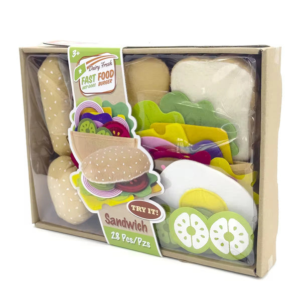 EducratePH  Felt Burger & Sandwich Set | 28PCS Pretend Play Food Toy | Montessori Kitchen Role Play for Kids Age 3+