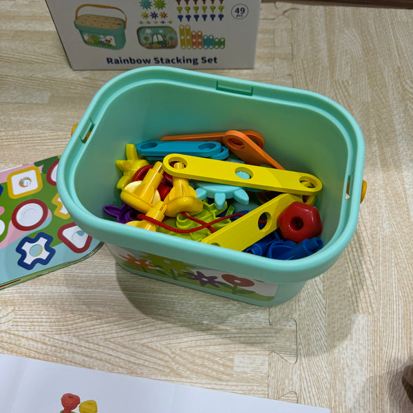 Tooky Toy Rainbow Peg Builder and Cogs Stacking and Lacing Set TJ631