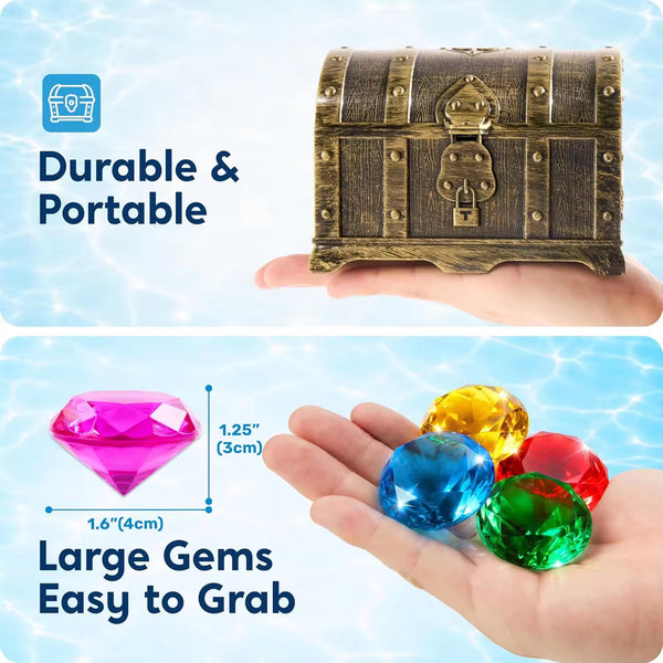 EducratePH Treasure Hunt Diving Gems Set with Treasure Chest | 16 Colorful Pool Diving Diamonds | Underwater Swimming & Retrieval
