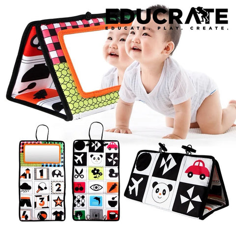 High Contrast Foldable Newborn Tummy time cloth mirror sensory toy