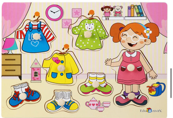 EducratePH Wooden Dressing Puzzle Board for Kids | Boy & Girl Version | Fine Motor & Life Skills Toy (3+)