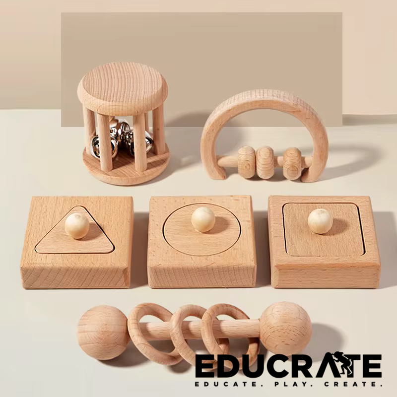 Montessori Wooden Toy Set – 6-Piece Sensory Learning Kit for Babies & Toddlers