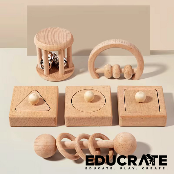 Montessori Wooden Toy Set – 6-Piece Sensory Learning Kit for Babies & Toddlers