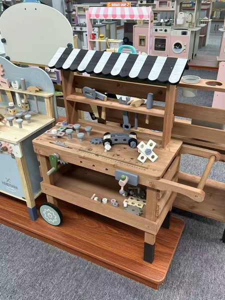 EducratePH Wooden Handy Builder Cart – Pretend Play Workbench for Kids wooden tool table