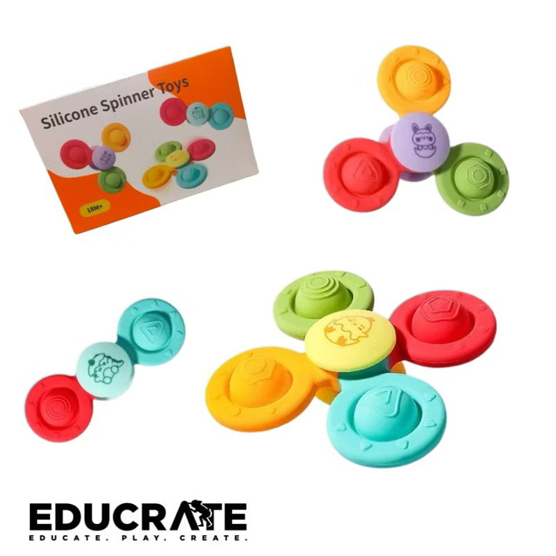 3pc Food Grade Silicone Spinner Toy with Suction / Fidget Toy