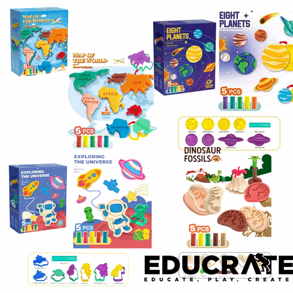 EducratePH Educational Play Dough Stamp Set  | Space Planets Dinosaurs Continents | Creative Sensory | Ages 3+
