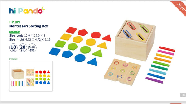 Hi Pando Montessori Sorting Box (28 pcs) | Shape & Color Matching Toy for Toddlers