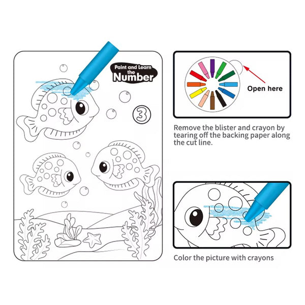 KeyBaby Coloring Book with Crayons Numbers OR Alphabet Set (Ages 3+)