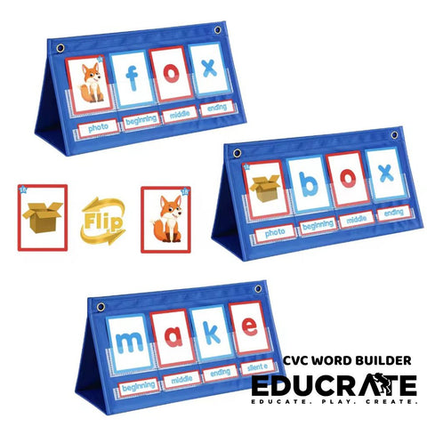 CVC Word Builder Pocket Chart | Montessori Phonics Spelling Toy | Alphabet & Picture Cards for Kids Early Learning