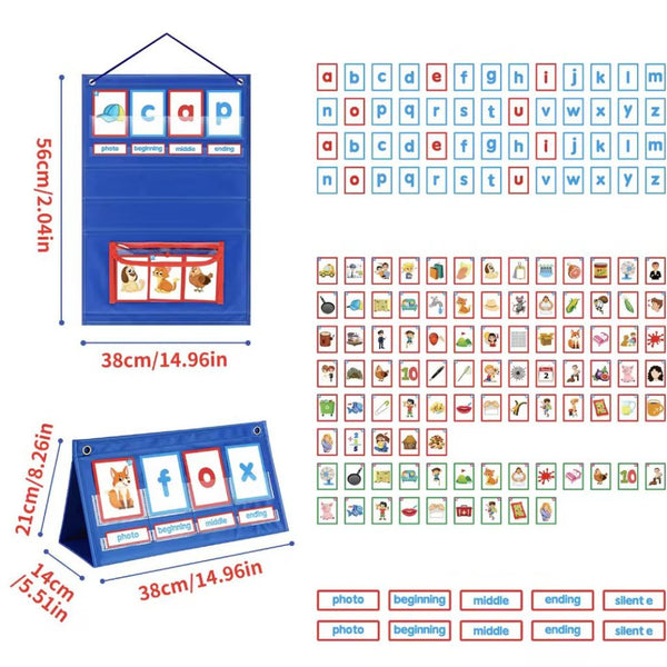 CVC Word Builder Pocket Chart | Montessori Phonics Spelling Toy | Alphabet & Picture Cards for Kids Early Learning