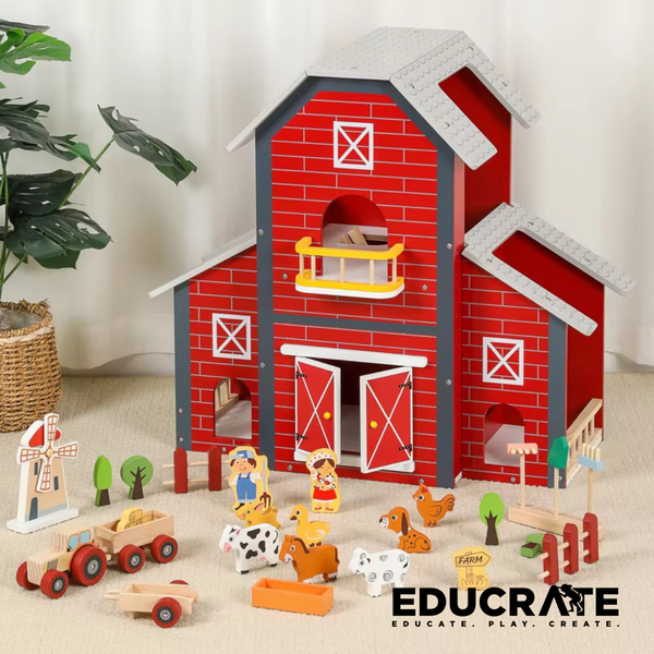 EducratePH Farm Barn Playset with Animal Figures, Farmer, Tractor & Farm Accessories | Pretend Play Toy for Kids