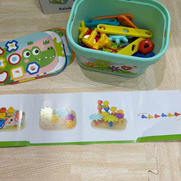 Tooky Toy Rainbow Peg Builder and Cogs Stacking and Lacing Set TJ631