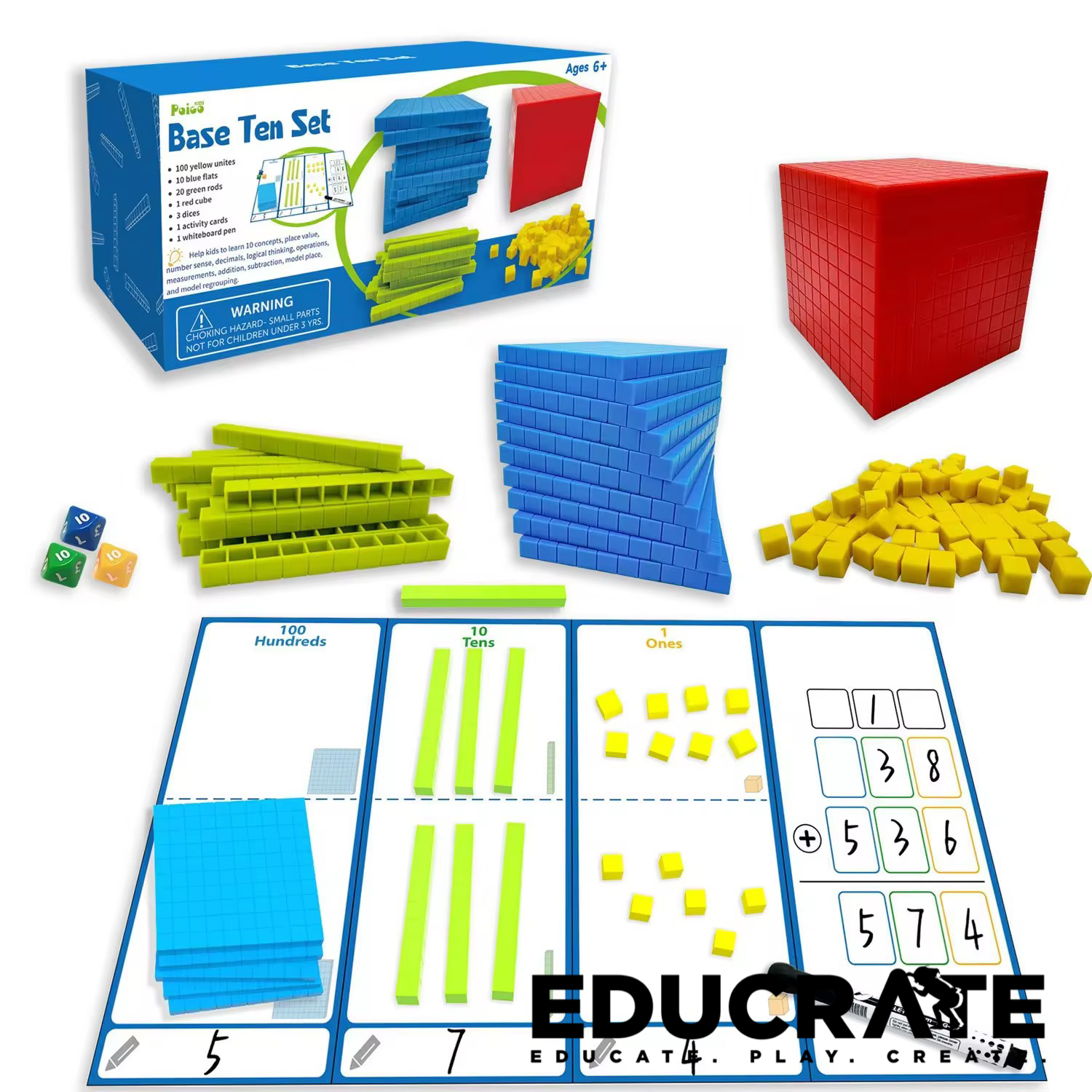 Base Ten Math Manipulative Set – Hands-On Place Value Learning Kit (Ages 6+)