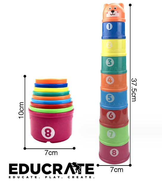 Stacking Nesting Cup 9pcs Stack & Count sorting color recognition bath toy