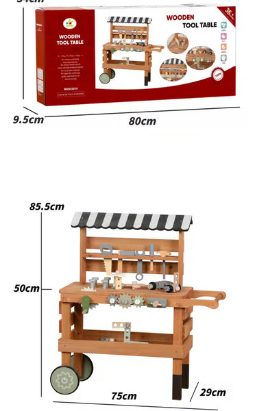 EducratePH Wooden Handy Builder Cart – Pretend Play Workbench for Kids wooden tool table