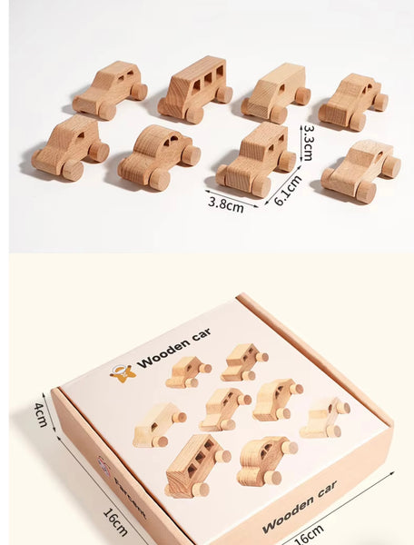 EducratePH Wooden Car Set – 8-Piece Natural Beechwood Vehicles