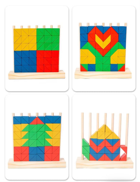 EducratePH Rainbow Triangle Puzzle Blocks | Pattern Matching Wooden Toy | Fine Motor & Logic Toy | 3+ Years