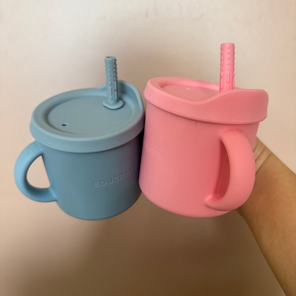 EducratePH Stainless Steel Training Cup with Silicone Sleeve & Straw Lid (For Toddlers & Kids)
