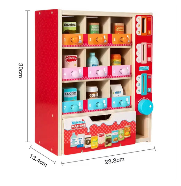 EducratePH Wooden Vending Machine Pretend Play Toy with Play Food, Coins and Number Matching Activity for Kids