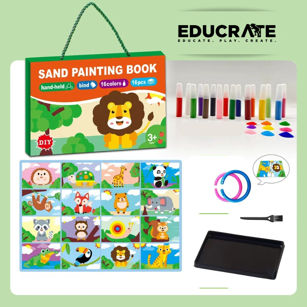 EDUCRATEPH DIY Sand Painting Book • 16 Sheets + 16 Colors Sand Art Kit • Kids Craft Activity (3+ Years)