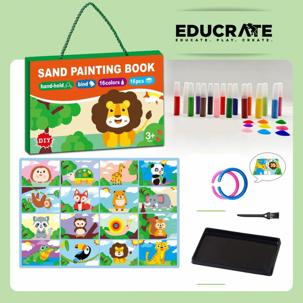 EDUCRATEPH DIY Sand Painting Book • 16 Sheets + 16 Colors Sand Art Kit • Kids Craft Activity (3+ Years)