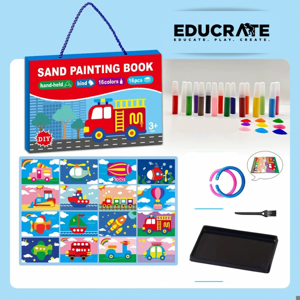 EDUCRATEPH DIY Sand Painting Book • 16 Sheets + 16 Colors Sand Art Kit • Kids Craft Activity (3+ Years)