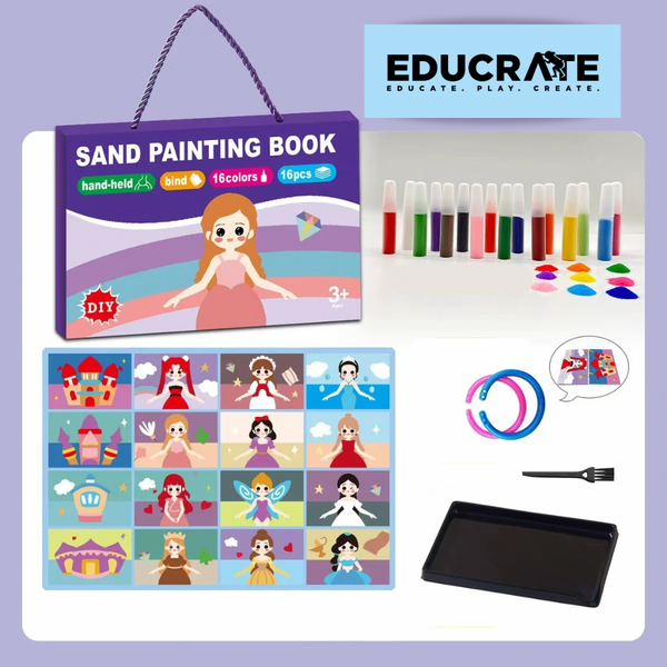 EDUCRATEPH DIY Sand Painting Book • 16 Sheets + 16 Colors Sand Art Kit • Kids Craft Activity (3+ Years)