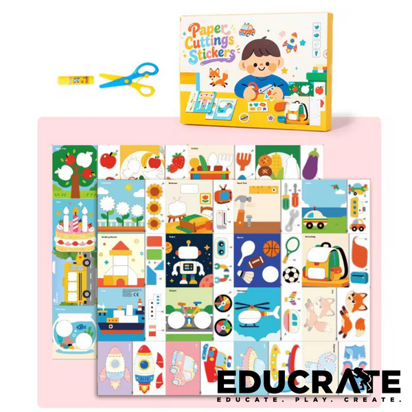 EducratePH Kids Paper Cutting & Pasting Activity Set | 32 Sheets with Scissors & Glue | Preschool Arts & Crafts