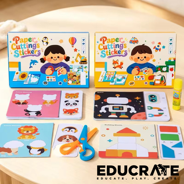 EducratePH Kids Paper Cutting & Pasting Activity Set | 32 Sheets with Scissors & Glue | Preschool Arts & Crafts
