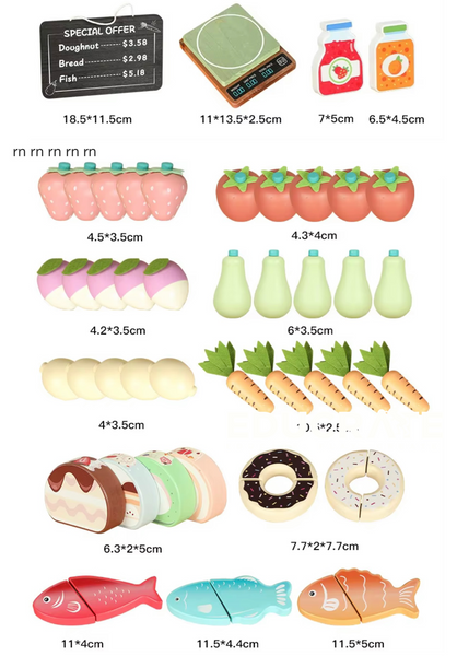 educrateph Outdoor & Indoor Wooden Food Market Playset | Pretend Grocery Stall with Fruits, VegetablesRole Play | Kids Market Stand Toy
