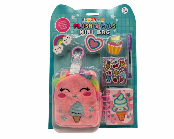 EducratePH Plush Pals Mini Bag Keychain Set | Plush with Notebook, Pen & Stickers for Kids (6+)