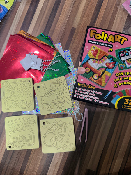 EducratePH Mini Foil Art DIY Sparkly Magnets & Pendants Kit for Kids | Creative Craft Activity Set | 32 Colorful Foil Sheets