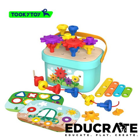 Tooky Toy Rainbow Peg Builder and Cogs Stacking and Lacing Set TJ631