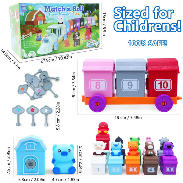 educratePH Farm Number Train Toy for Match & Roll Learning Train Animals, Keys & Number House