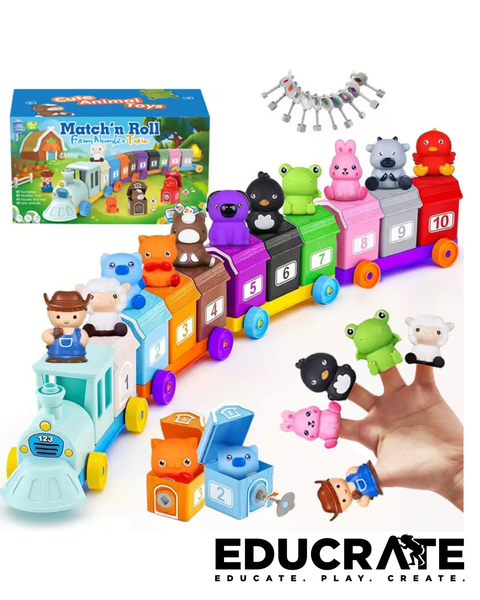 educratePH Farm Number Train Toy for Match & Roll Learning Train Animals, Keys & Number House
