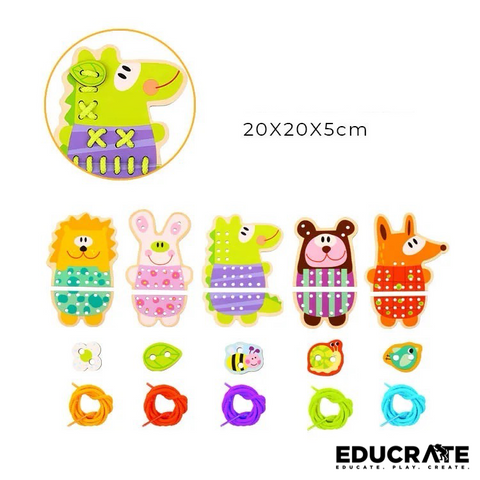 Tooky Toy 5 in 1 Lacing & Threading Animals TL417