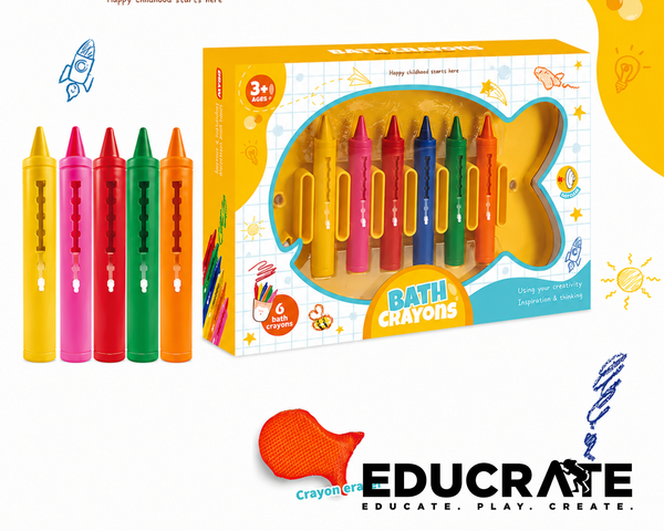 EducratePH  Bath Crayons for Kids | Washable Bath Tub Crayons with Eraser and Case| 6 Colors | Toddler Bath Toy | Bathroom Drawing Set