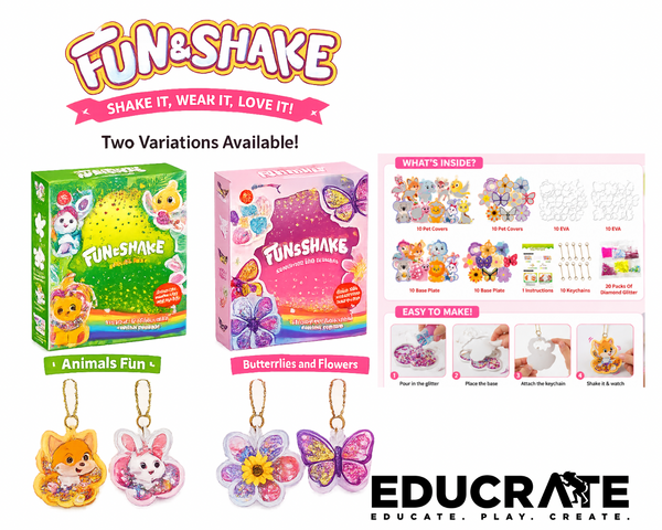 EducratePH Fun & Shake DIY Glitter Shaker Keychain Kit for Kids | Animal Butterfly Flower Designs | Arts & Crafts Activity Set