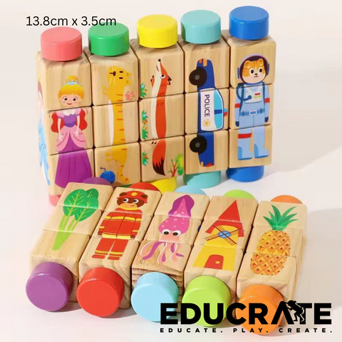 Wooden Rotating Puzzle Blocks – 13.8 cm 6M+