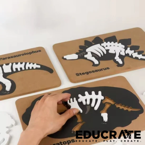Educrateph Dinosaur Fossil Puzzle – Wooden Skeleton Board Educational Puzzle | 30 × 20 cm | Ages 3+